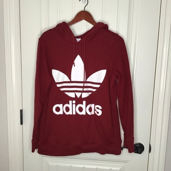 Adidas Trefoil Logo Hoodie in Burgundy Size Large. - Picture 2 of 12